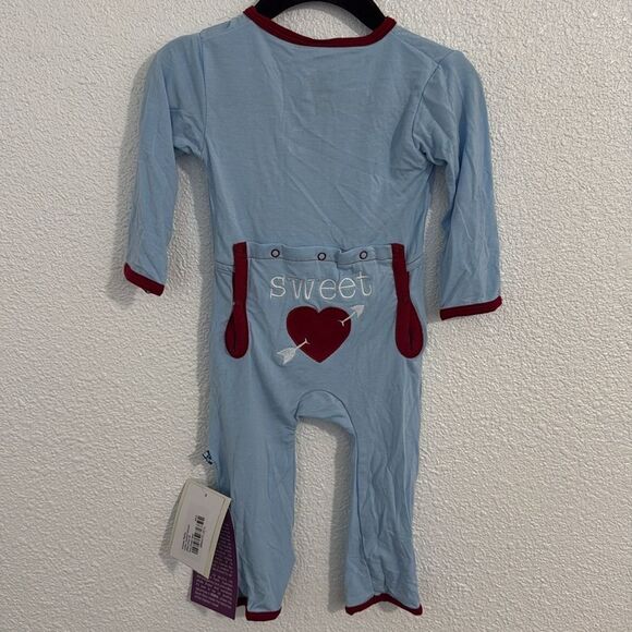 NWT- Kickee pants-bamboo soft blue and red sweet heart one-piece-Size 6-9months - Picture 5 of 7